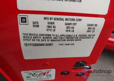 1998 Chevrolet Corvette from USA, damaged, VIN 1G1YY32G6W5122907